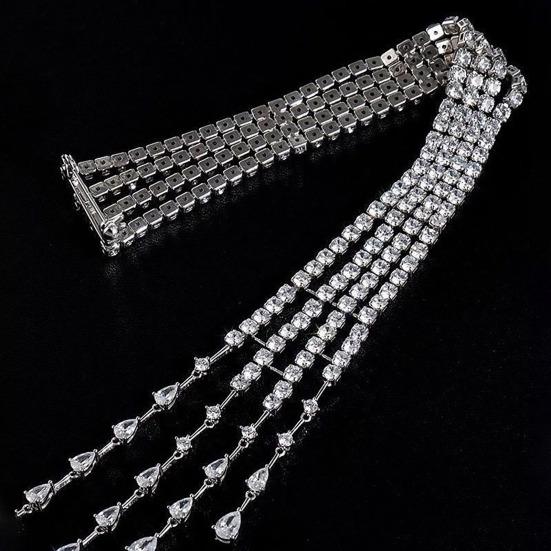 Women Brooch Sparkling Faux Crystal Inlaid Brooch Pin Long Spike Design Geometric Shoulder Chain Party Accessory
