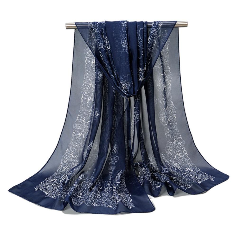 

Thin Sunscreen Shawl Floral Printing Shawl Silk New Female Wrap Shawls Navy2