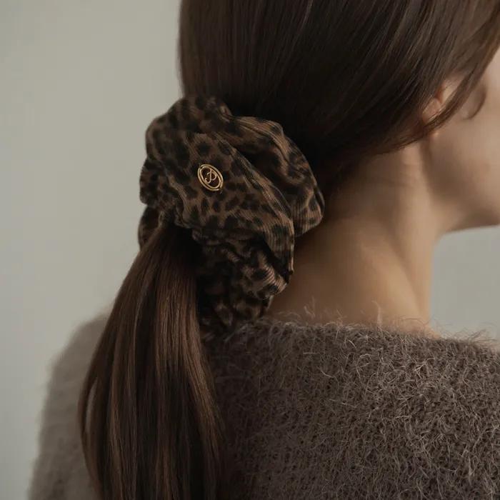 & COUTURE LEOPARD CORDUROY HAIR SCRUNCHIE