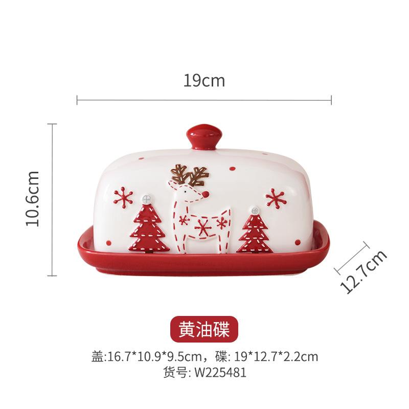 Ceramic Christmas Butter Dish Elk Santa Claus Sweets Cake Desserts Plate Butter Plates Christmas Food Tray Cheese Tray Tableware