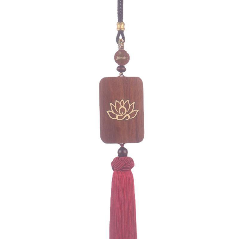 "Rosewood Peace Plaque with Copper Mirror Amulet - Creative Car Pendant"