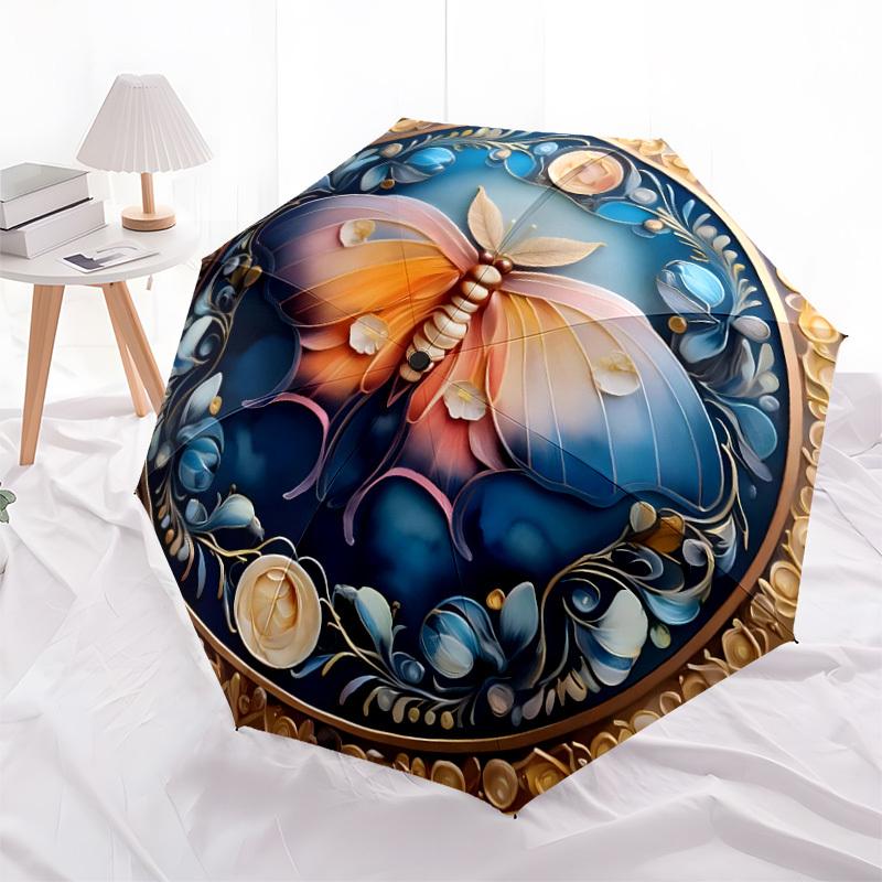 1pc Butterfly Mandala Artwork Umbrella with Plastic Handle,Suitable for All Seasons Home Travel Outdoor UmbrellaDD1310