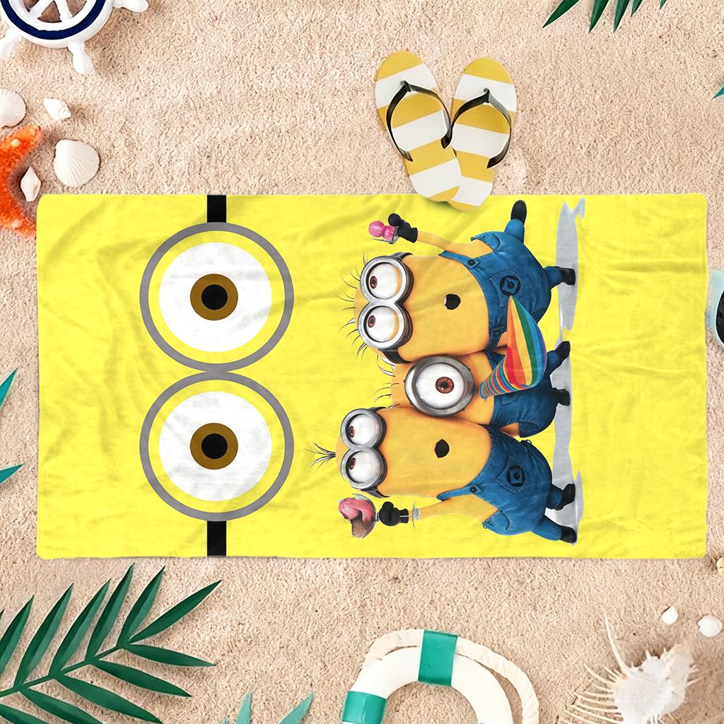 Großäugiges Süßes Wesen Gelb-Blaue Streifen Strandtuch Schnelltrocknend Geeignet für Strandurlaub Pool Lustiges Geschenk für Freunde