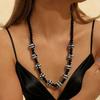European and American Retro Black and White Checkerboard Contrasting Color Design Beaded Long Necklace Simple