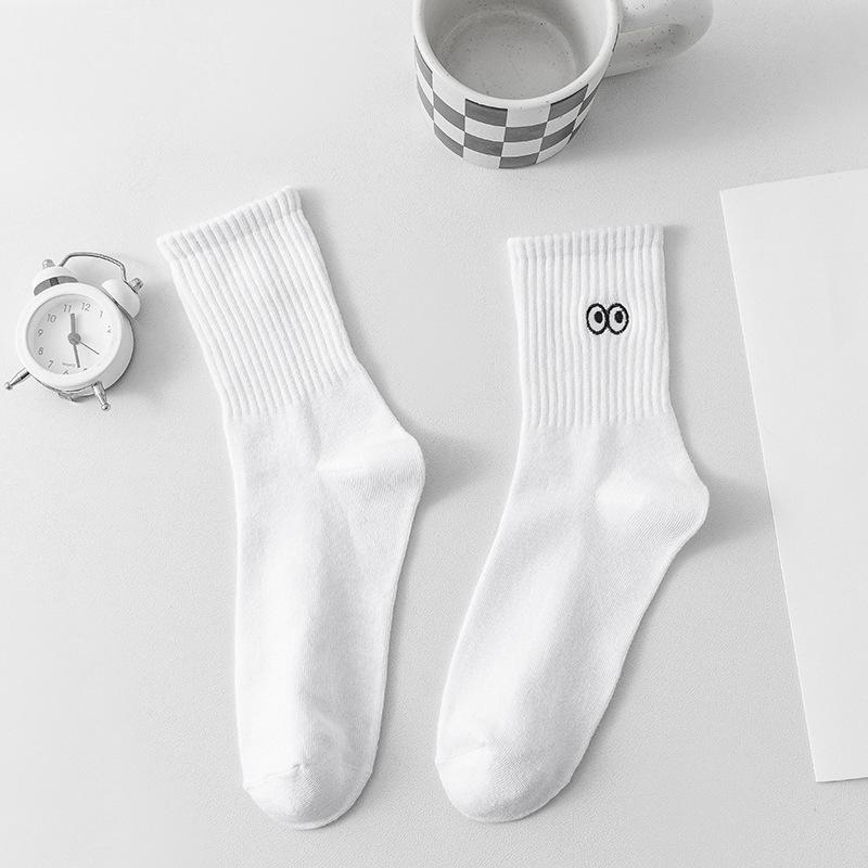 Weiße Socken für Damen, Frühling und Herbst, lustige Ausdruckssocken, Paar, lässige Sportsocken, Studentensocken