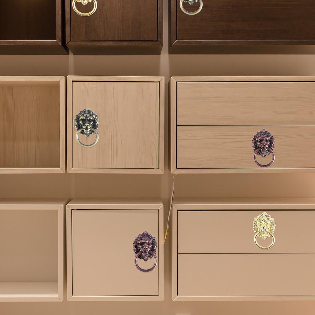 6Pcs Lion Head Cabinet Door Pull Handles Bronze Alloy Drawer Knobs Replacement for Kitchen Cupboard Chest Dresser