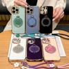 Wrist Strap Glitter Makeup Mirror Plating Magnetic Bumper Phone Case With Stand For iPhone 17 16 15 14 13 12 Pro Max Girls Cute Lens Protective Cover