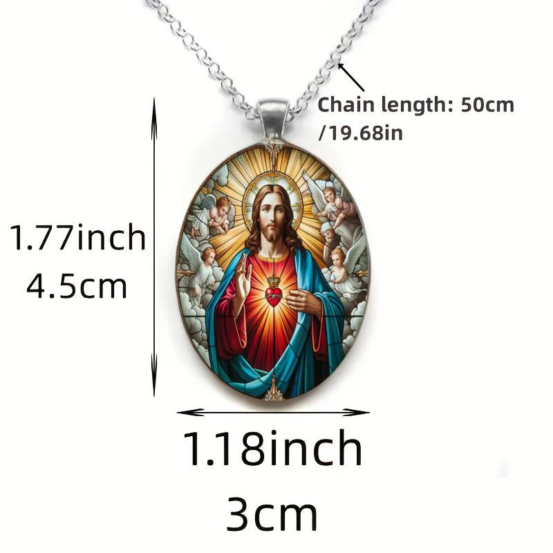 En Jesus Hjerte-bønn Beskyttelsesanheng Halskjede Tidsperle Religiøse Smykker Glassanheng Passer for Menn og Kvinner til å Bruke Hver Dag