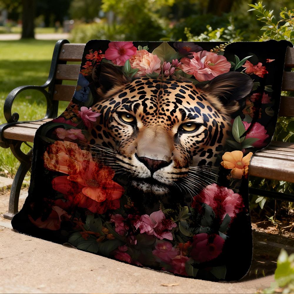 1pc Leopard Floral Print Outdoor Blanket, Soft And Comfortable Blanket, Casual Warm Outdoor Blanket, Camping Travel Blanket yy251201110
