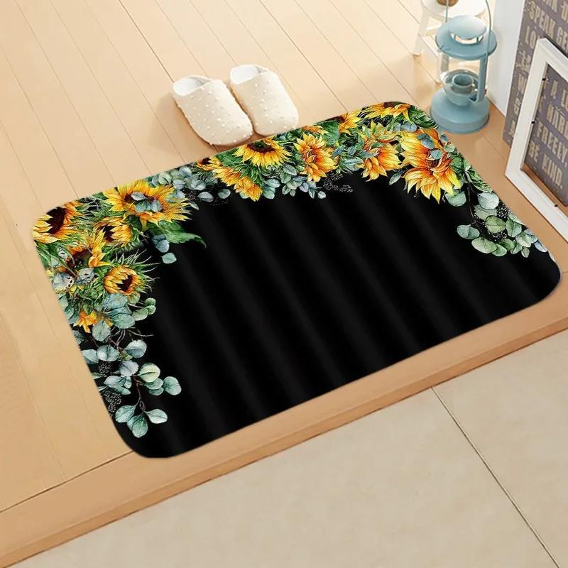 Sunflower Entrance Welcome Door Mat Flowers Bedroom Bedside Decor Carpet Non-slip Bathroom Kitchen Foot Rugs for Indoor Home