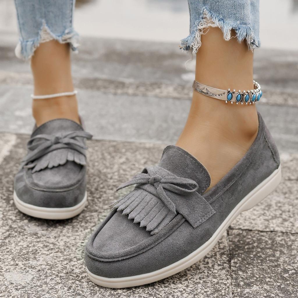 Spring New Fashion Round Head Foot Shoes Flat Casual Large Size Women's Shallow Mouth Bow Doudou Shoes