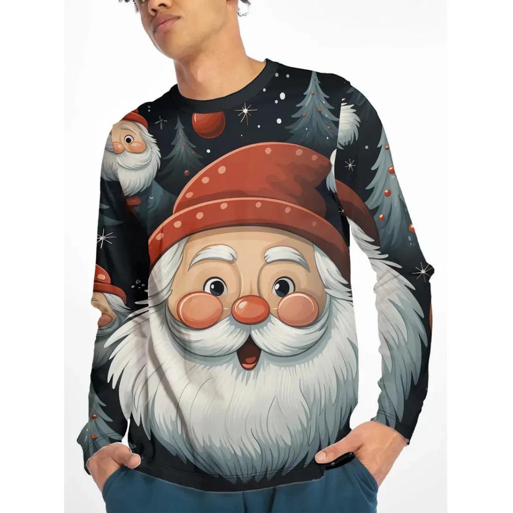 

Мужская модная футболка с круглым вырезом и длинным рукавом с 3D-цифровым принтом Счастливого Рождества S чёрный