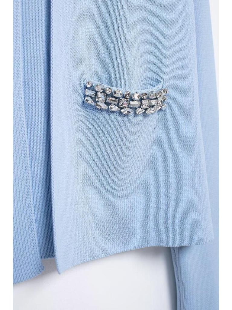 Autumn/Winter Rhinestone Knitted Cardigan & Skirt Set for Women - European & American Style