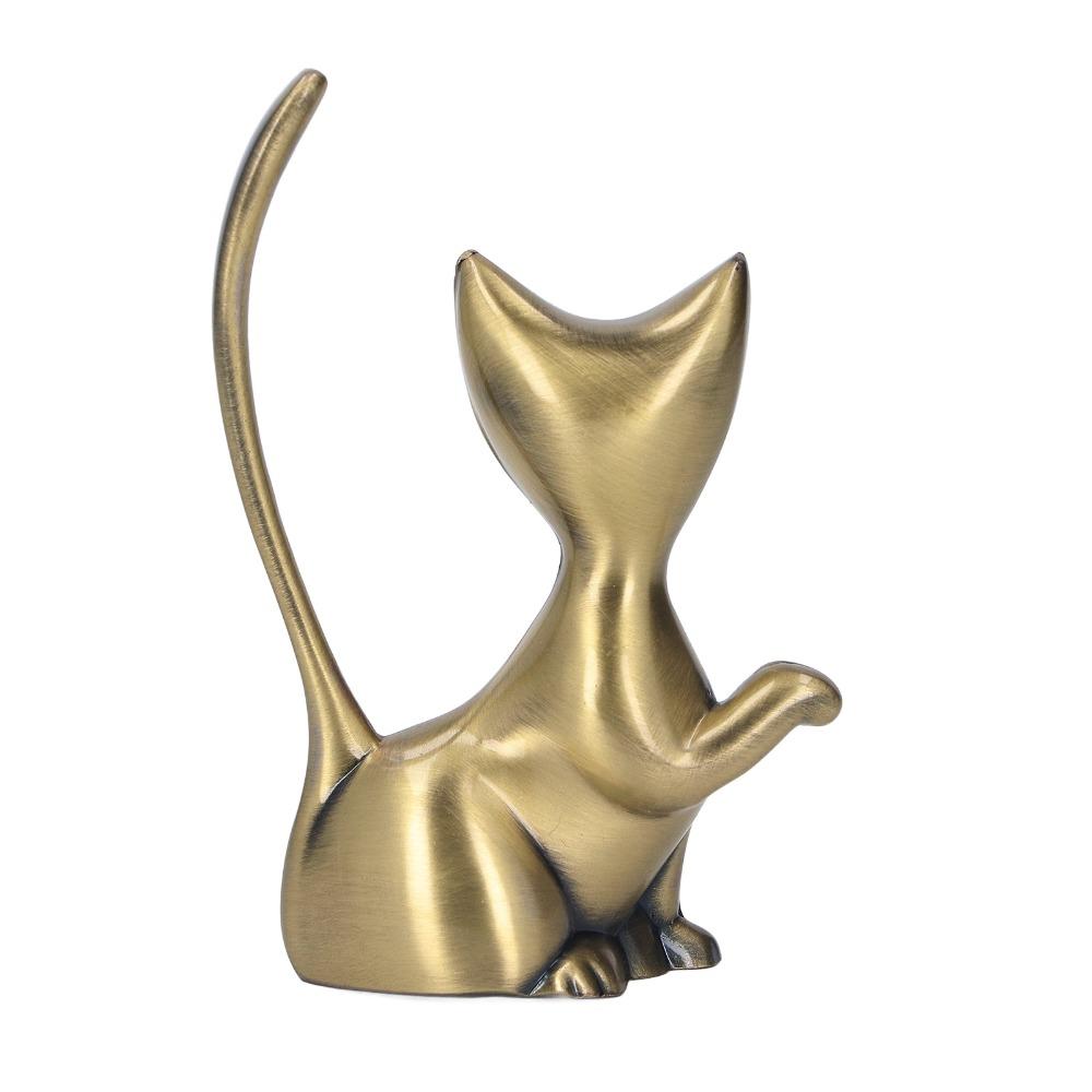 Handcrafted Cat Ring Holder Solid Brass Feline Sculpture Cat Statue  Home Office Decor