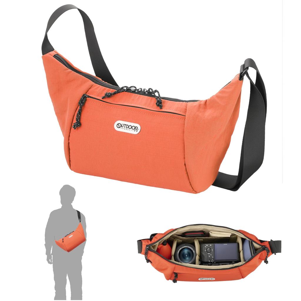 Hakuba OUTDOOR PRODUCTS Camera Shoulder Bag 06 AZ an Round Camera Bag with YKK Zippers and Fabric Orange, Ultra-lightweight Water-repellent