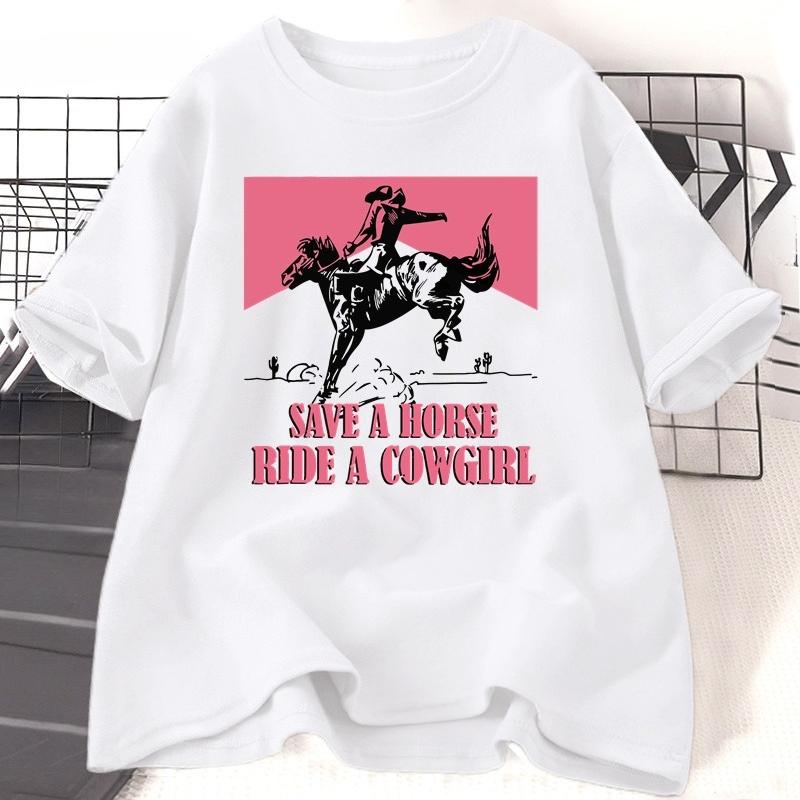Salva un Cavallo Cavalca una Cowgirl T-shirt da Donna Lesbica Orgoglio LGBT Western T-shirt Cotone Girocollo T-shirt Musica Country Vintage Tee