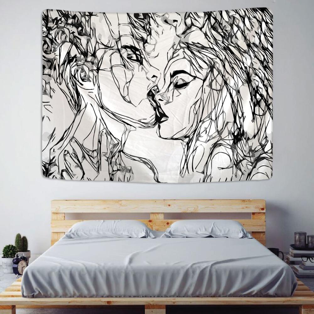 Abstract Psychedelic Line Men and Women Art Print Pattern Tapestry Home Living Room Bedroom Wall Decor Background Cloth Tapestry