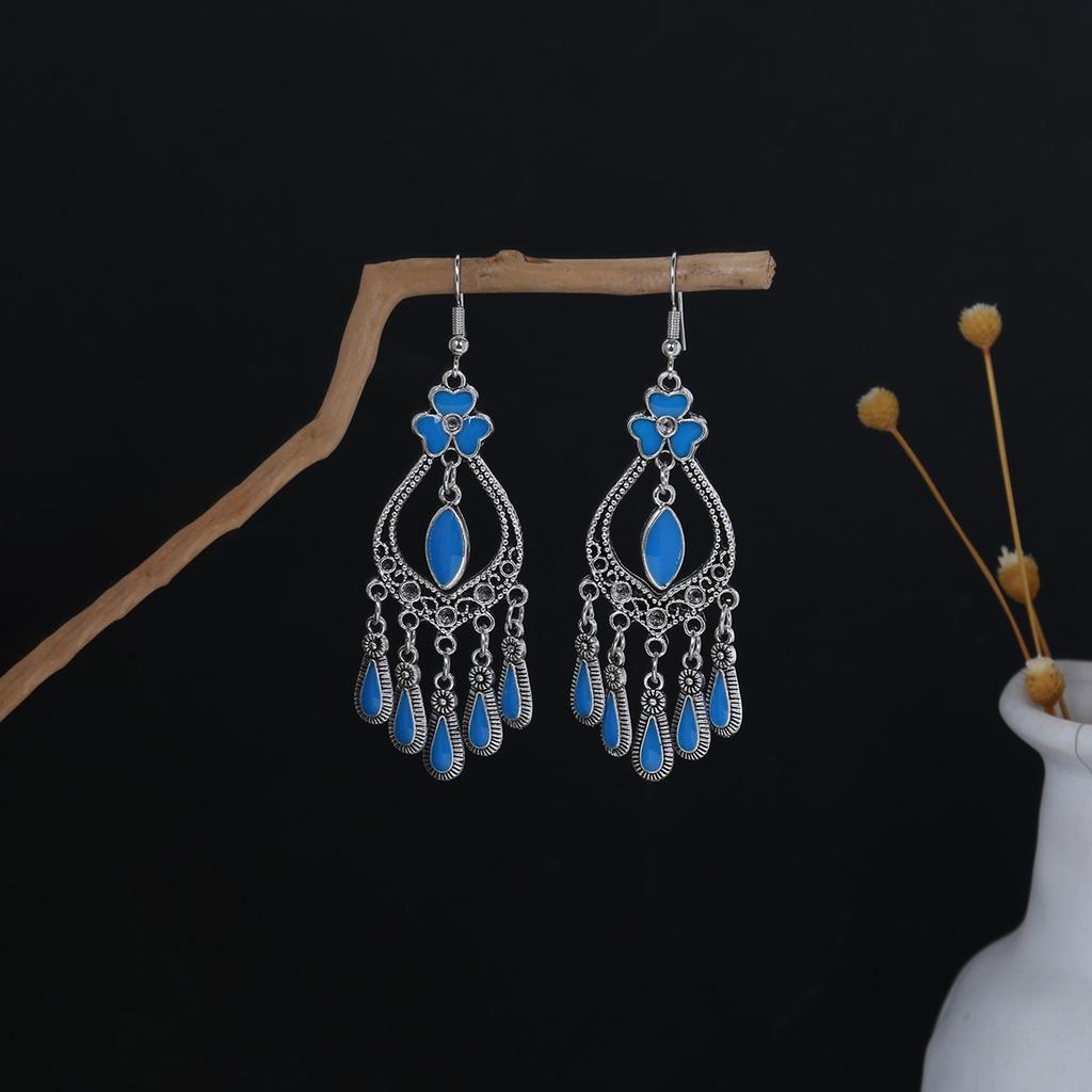 Bohemian Ethnic Style Oval Earrings, Retro Tourist Attractions Ethnic Minority Fringed Beaded Earrings