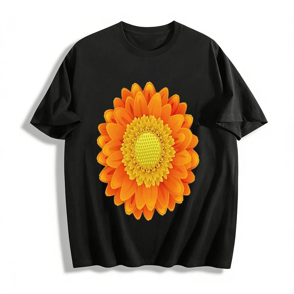 

Vibrant Orange Gerbera Print Casual Crewneck Short Sleeve T-Shirt Pure cotton T-shirt XXS