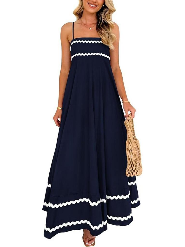 Damen Sommer Spitzen-Patchwork Spaghettiträger Maxikleid