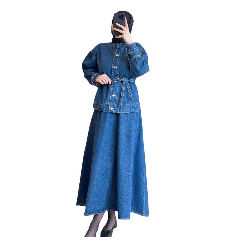2024 Autumn European & American Women's Retro Denim Jacket and Skirt Set