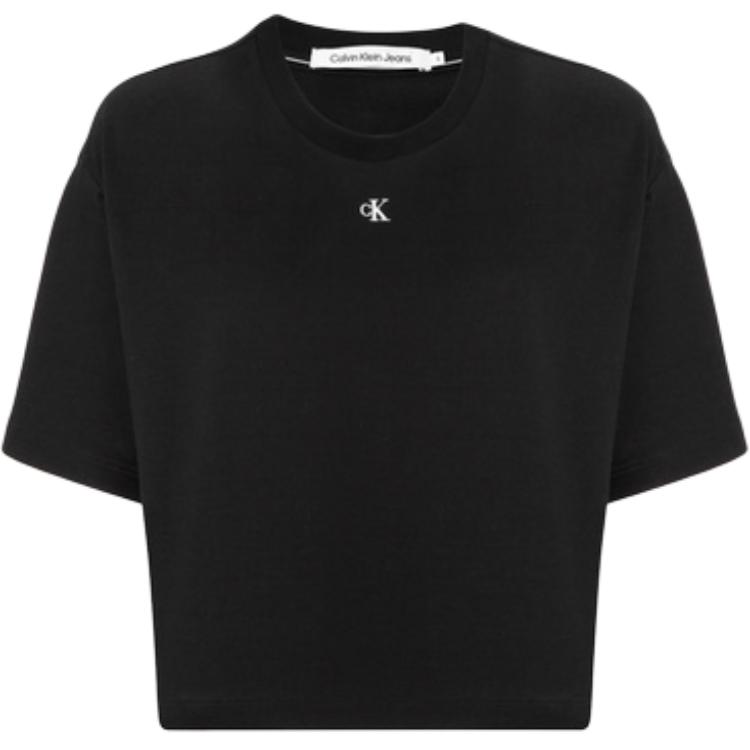

Calvin Klein Однотонная футболка с круглым вырезом и логотипом, женские топы, черный J221110-BEH XS
