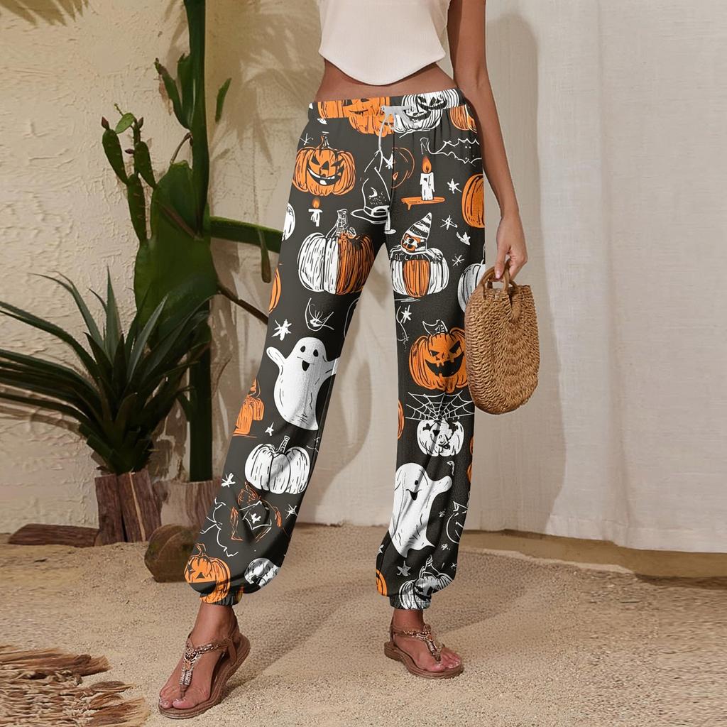 Women's Halloween Print Joggers Drawstring Elastic Waist Tapered Leg Casual Sweatpants