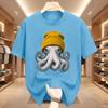 Cute Octopus Beanie T Shirt Ocean Animal Tshirt Vintage Octopus Tees Casual Round Neck Printed Cotton Short Sleeve Tshirts Tops