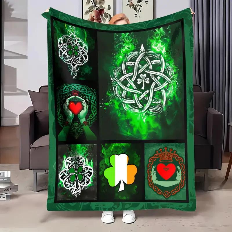 Irish St Patrick'S Patterned Blanket Shamrock Digital Printed Flannel Blanket Air Conditioning Blanket