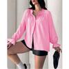 Spring and Autumn New Women's Elegant and Sweet Loose Casual Lantern Sleeve V-neck Ruffle Shirt