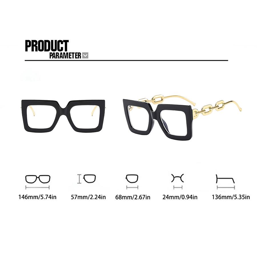 Large Square Transparent Lens Glasses Retro Black Sunglasses Decorative Glasses Chain Women's Glasses
