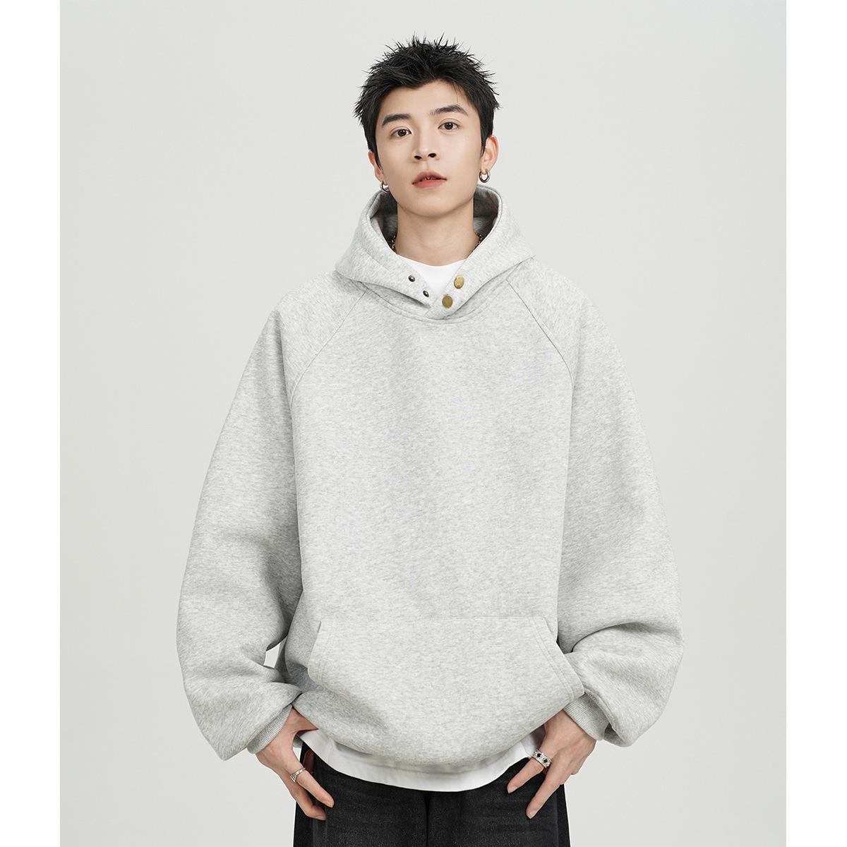 Men’s 500G Heavyweight Button-Up Hoodie: Autumn/Winter Trendy Brand, Loose Fit, Solid Color, Versatile American Style. L