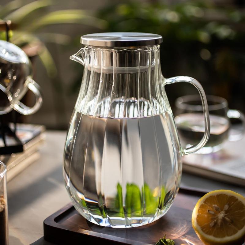 Ice Ribbed Household Cold Water Living Room Large Pot Amber Transparent High Temperature Resistant High Borosilicate Glass Cup Cold Water Kettle