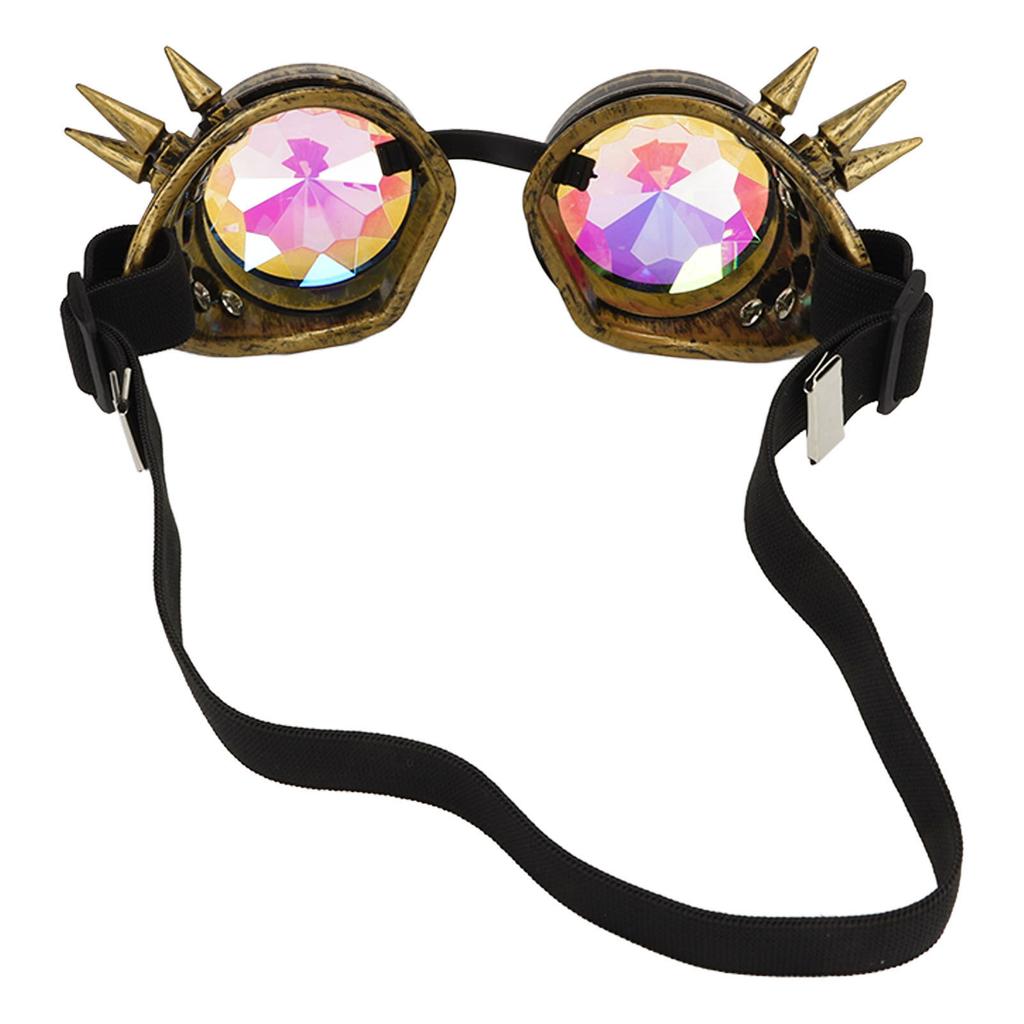 Halloween Kaleidoskop Rave-Brille Regenbogen Kristallgläser Verstellbar Trippy Psychedelisch Steampunk-Brille Bronze