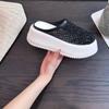 Fashion New Summer Baotou Flat Shoes Women's Fashion Round Toe Shallow Mouth Rhinestone Mesh Breathable Platform Sandals and Slippers