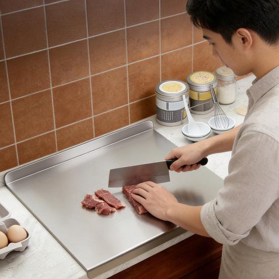 Slip-resistant Chopping Board Stainless Steel Cutting Board with Non-Slip Bottom Cutting Meat Bread Vegetables Fruits Cakes Easy To Clean Kitchen Tool