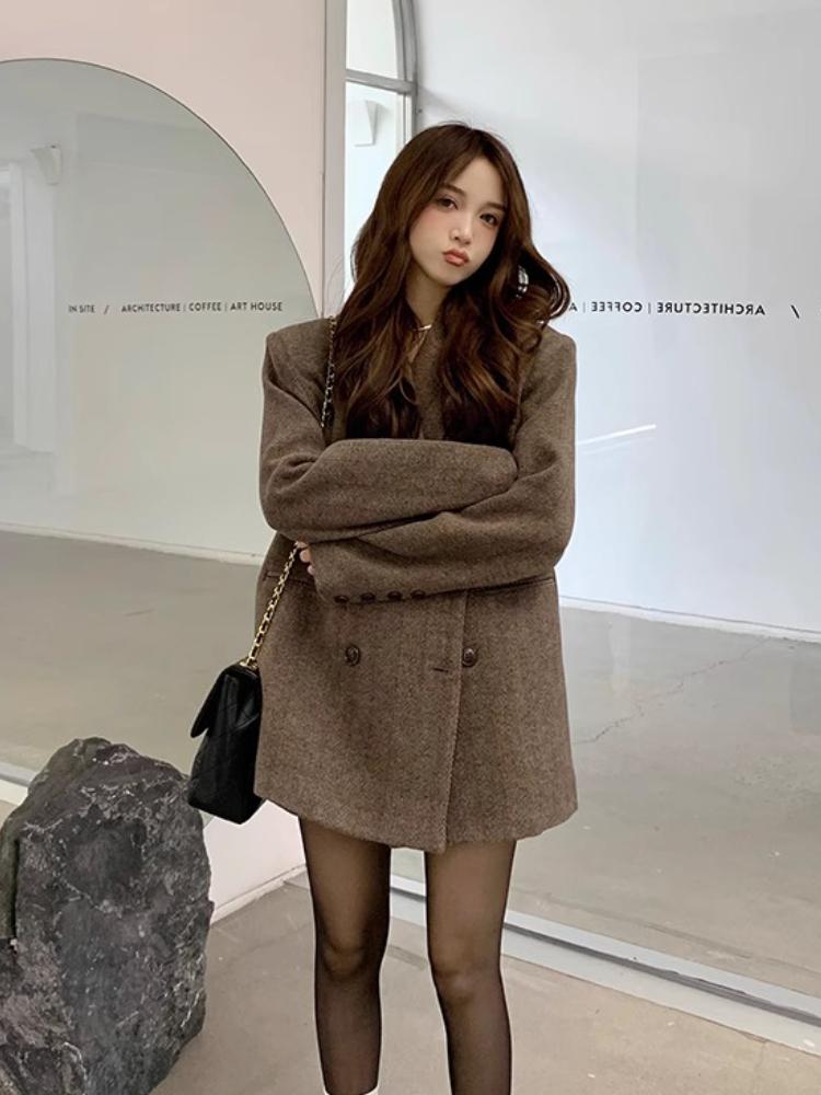 Elegant Reversible Cashmere Coat Women's Autumn Winter Short 2024 New Loose Jackets Korean Chic Woolen Blazer Clothes Streetwear
