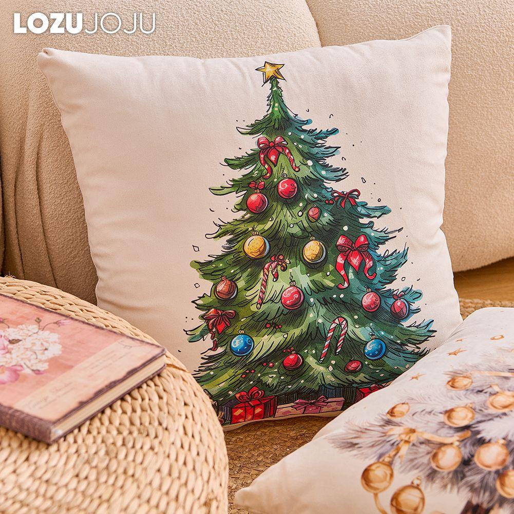 1PC LOZUJOJU Christmas Pillowcase Hand drawn Christmas tree cluster printed Cushion Cover for Sofa Living Room Bedroom Home Decor Party Decor