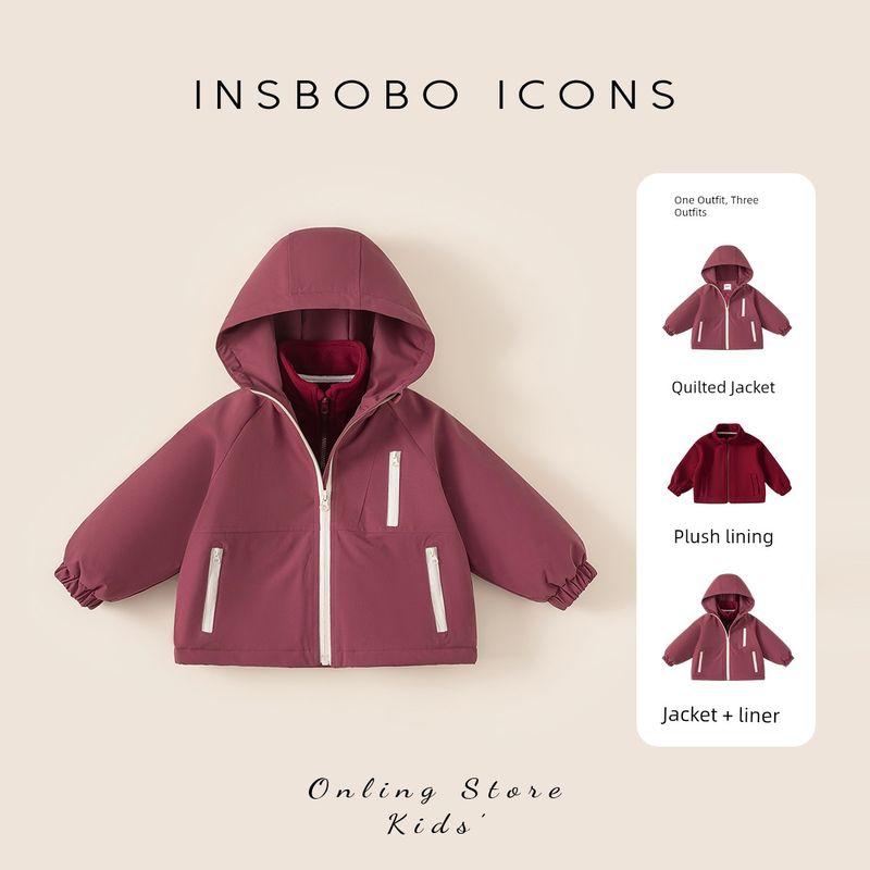 Insbobo Girls  Jacket 2025 Autumn and Winter New Children s Three-In-One Jacket Baby Winter Warm Top Purple Red 100