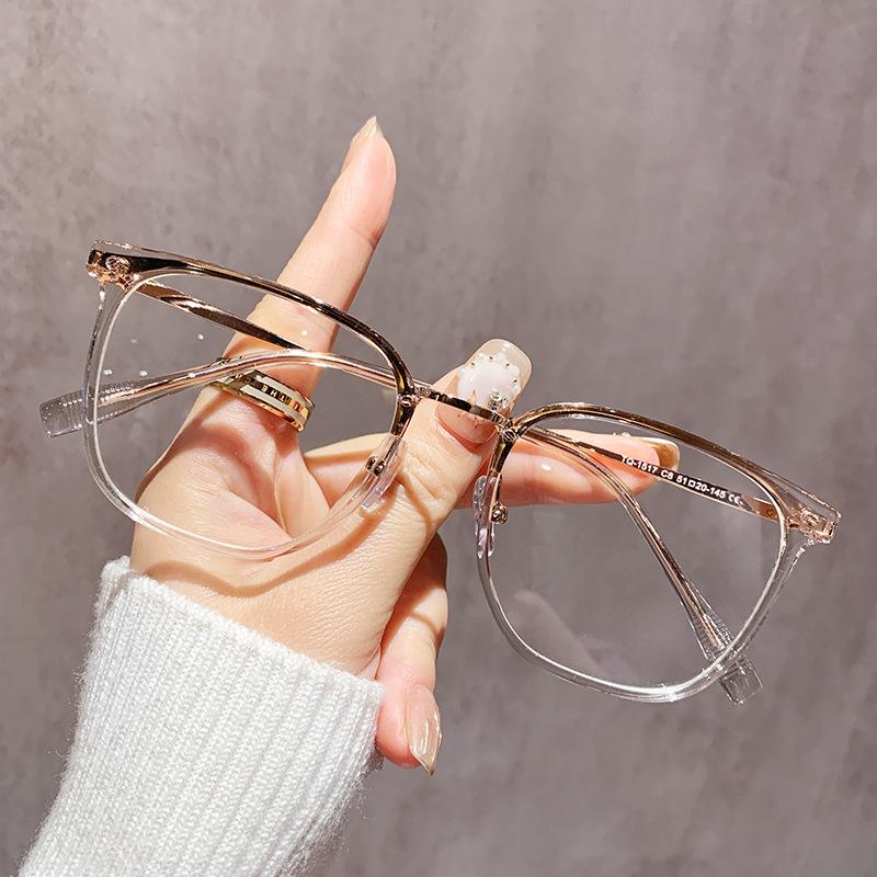 Square And Round Face, Large Frame, Anti-Blue Light Glasses, Myopia Can Be Matched With Degrees, Female Plain Face And White Eye Frame 1517