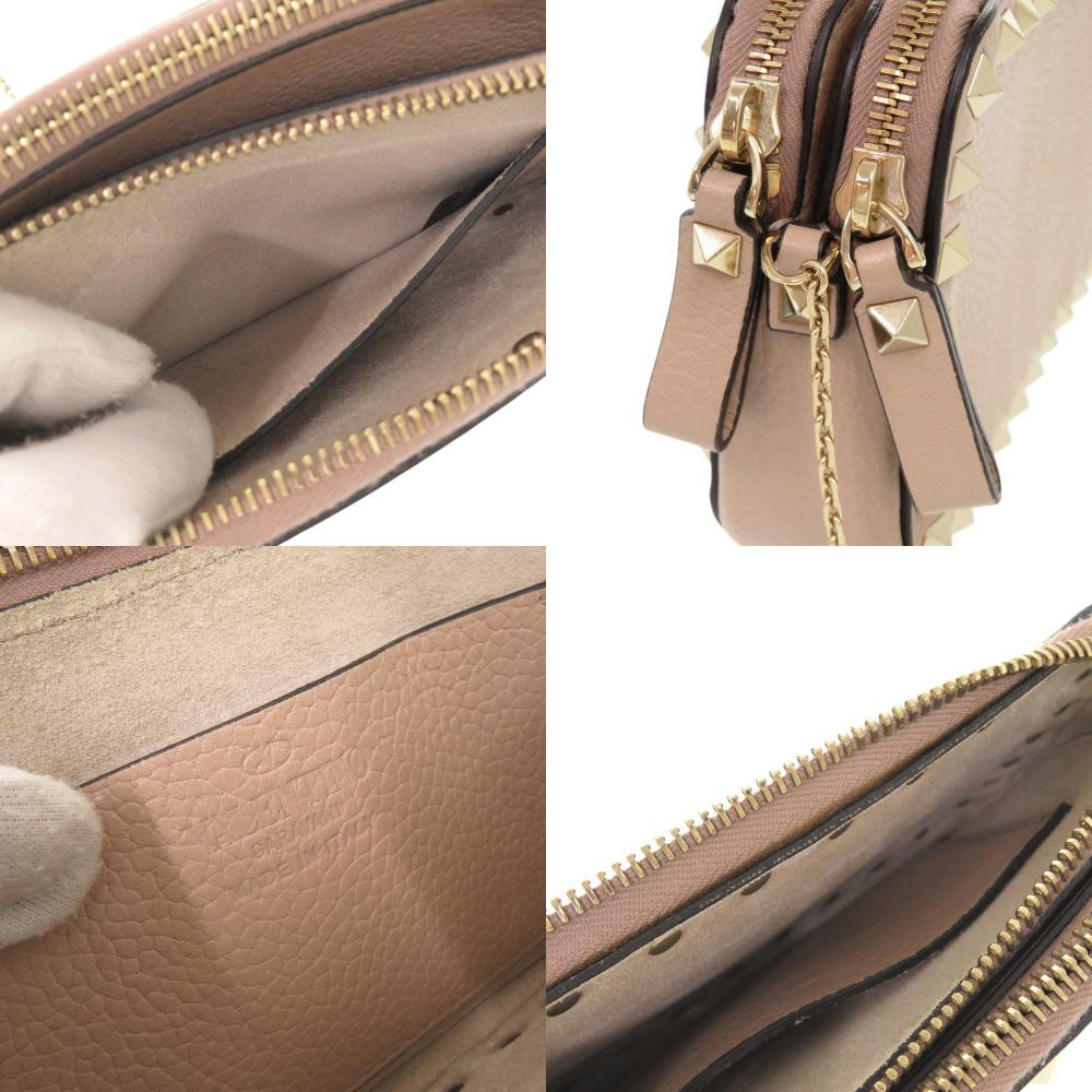 Used AUTHENTIC Valentino Garavani Chain Shoulder Rock Studs Shoulder Bag Pink Beige