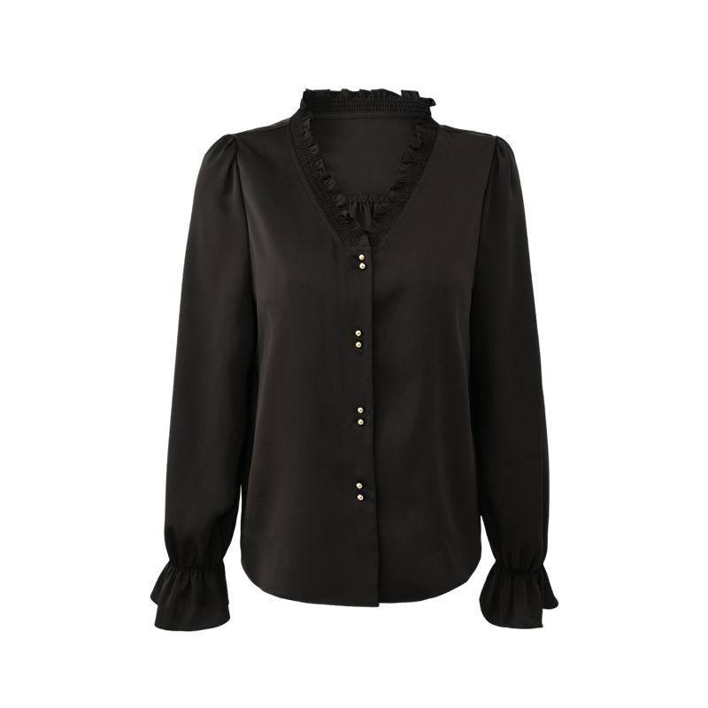 Temperament Dressing French Romantic V-neck Mushroom Edge Temperament Shirt Women's Top New Chinese Style Shirt