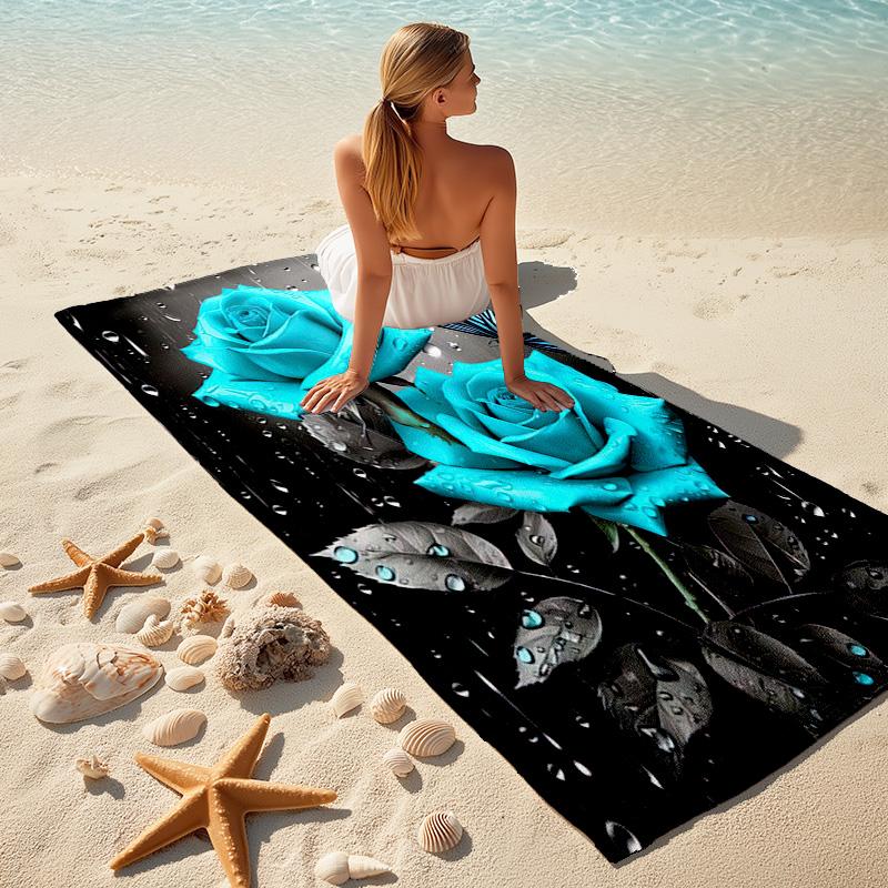 Elegant Pink Roses Garden Art Soft Beach Towel Outdoor Camping Vacation Swimming Beach Towel Outdoor Absorbent Bath Towel Blanket A5