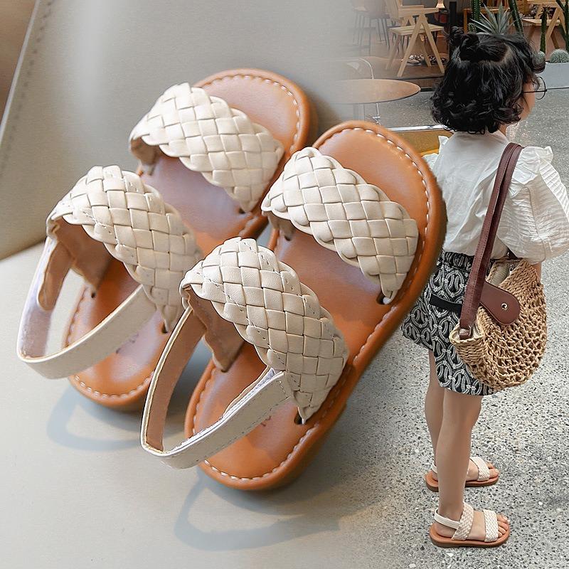Korean Style Summer Kids Open Toe Woven Beach Sandals For Boys And Girls