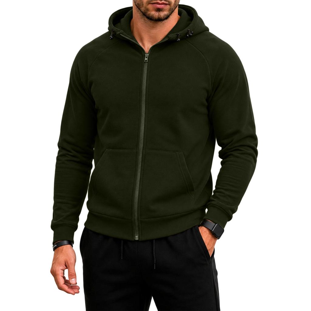 Men's Color Full Zip Hooded Sweatshirt Casual Jacket for Fall Winter Daily Wear