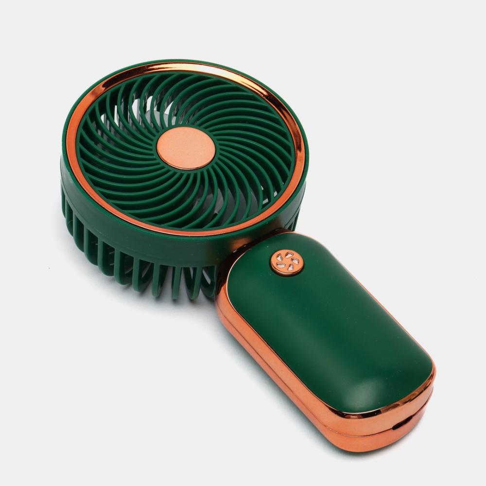 Mini rose gold pocket fan with USB rechargeable battery and stand