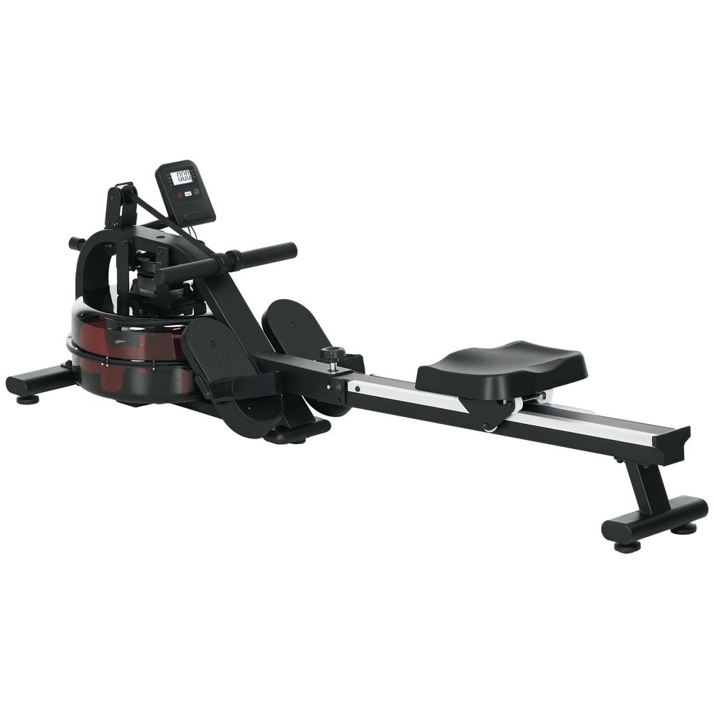 Water Rowing Machine, Indoor Foldable Rower, 6 Resistance Levels, LCD Screen, Black PC Steel