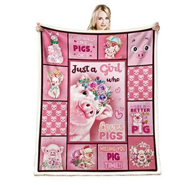 Cartoon Pig Print Flannel Blanket Sofa Nap Blanket Sheet Bedspread Blanket
