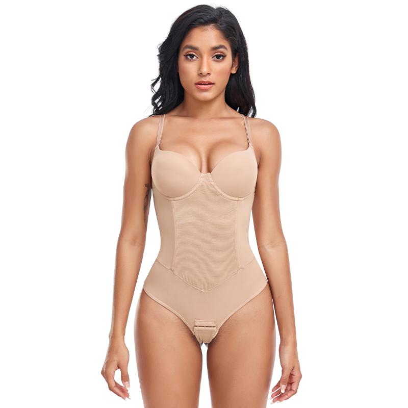 Women Seamless Thong Shapewear Tummy Control Waist Trainer Body Sculpting Shaper Invisible Slimming Underwear with Padded Bra