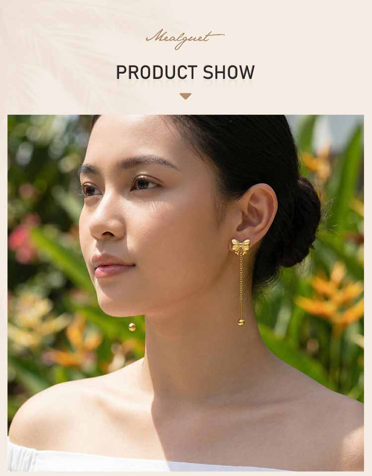 Bow Heart Drop Earrings for Women, Dainty Long Chain Threader Earrings , Minimalist 18K Gold Plated Temperament Jewelry
